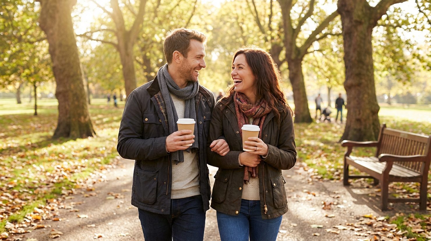 Happy couple on a first date
